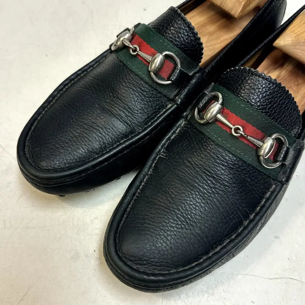 GUC Gucci Horsebit Driver Loafers Ayrton Quentin Green Red Made in Italy US 7.5